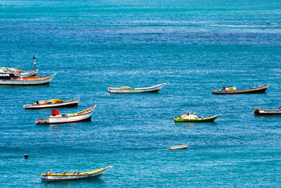 High angle view of sailboat in sea