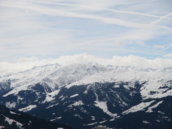 Scenic view of snowcapped mountains against sky