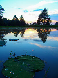 Scenic view of lake against sky during sunset