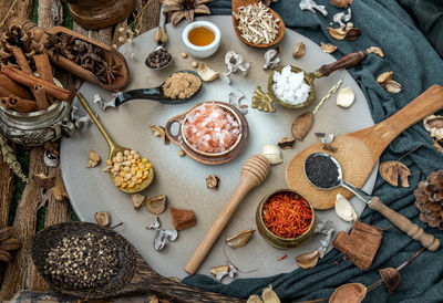 High angle view of food on table