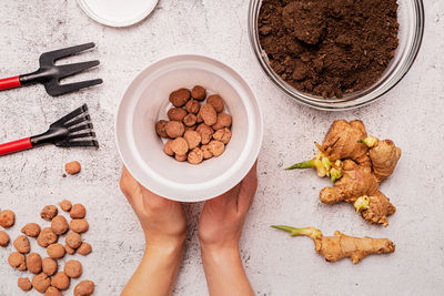 High angle view of woman preparing food