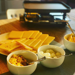 High angle view of breakfast on table