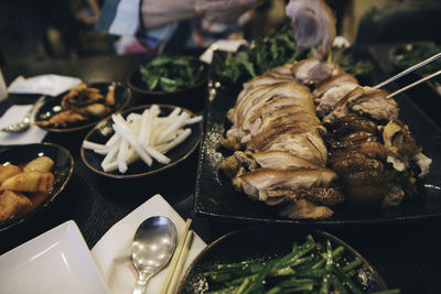 High angle view of food in plate on table