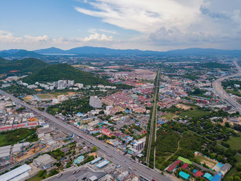 High angle view of townscape against sky