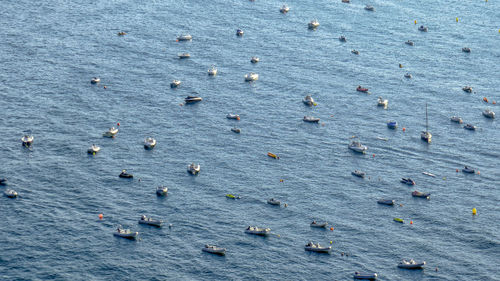 High angle view of boats in sea