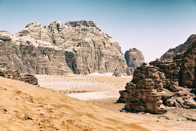 Scenic view of rocky mountains against clear sky