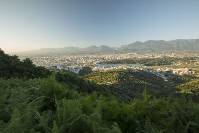 High angle view of townscape against sky