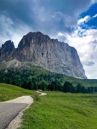 Sunny landscape of dolomite alps mountains, italy