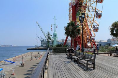 View of sea against clear blue sky