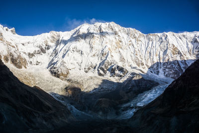 Scenic view of snowcapped mountains against sky