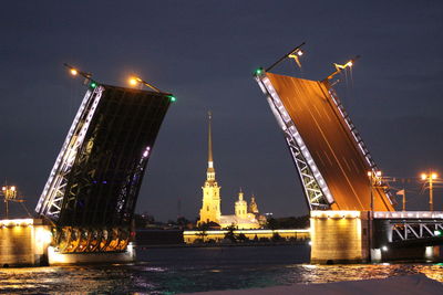 Low angle view of illuminated skyscrapers