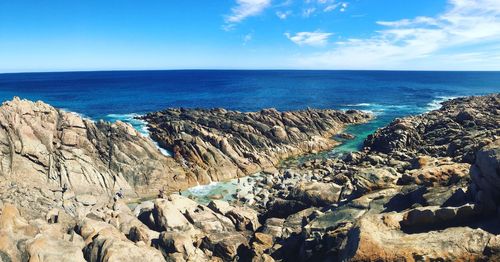 Panoramic view of sea against blue sky