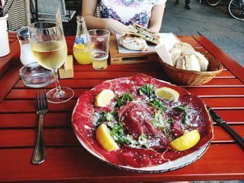 High angle view of food on table