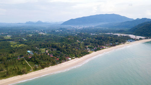 High angle view of bay against sky