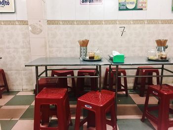 Chairs and tables in restaurant