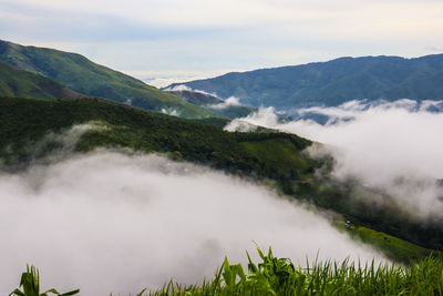 Panoramic shot of land and mountains against sky