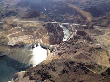 High angle view of dam on mountain