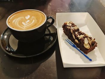 High angle view of coffee on table