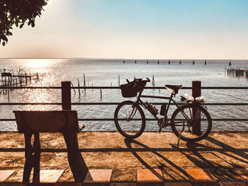 Scenic view of sea against clear sky during sunset