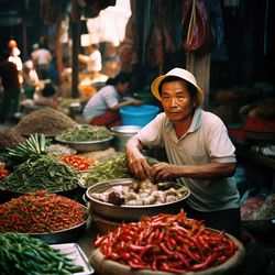 Man preparing food for sale at market stall