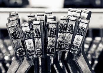 Close-up of text on table