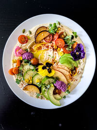 High angle view of breakfast served on table