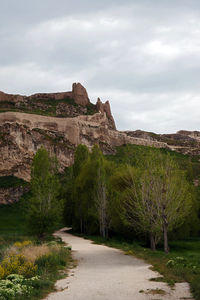 Rock formations on landscape against sky