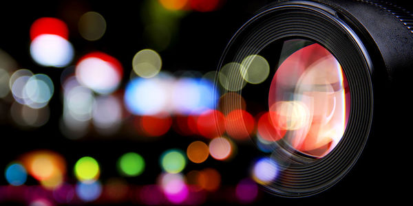 Defocused image of illuminated lights at night