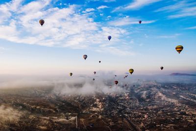 Hot air balloons flying in sky