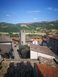 High angle view of townscape against sky