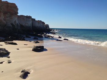 Scenic view of sea against clear sky