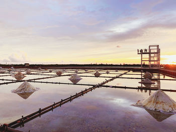 Scenic view of agricultural landscape against sky during sunset