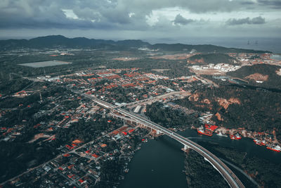 High angle view of cityscape against sky