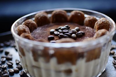 Close-up of coffee beans in glass