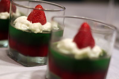 Close-up of dessert in glass on table