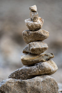 Close-up of stone stack on rock