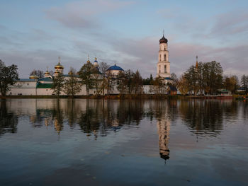 Raifa monastery, reflected in the lake near kazan, russia