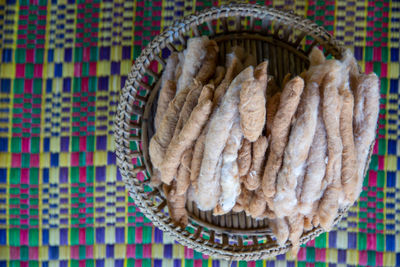 High angle view of bread in plate