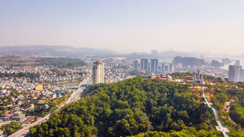 High angle view of buildings in city