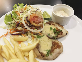 Close-up of food served in plate