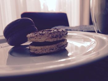 Close-up of cookies in plate on table