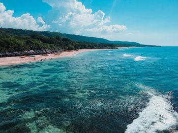 Scenic view of sea against blue sky