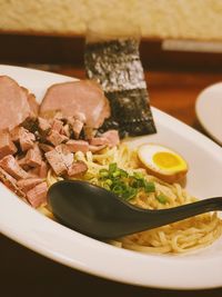 Close-up of food in plate on table