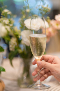 Cropped hand of woman holding champagne flute