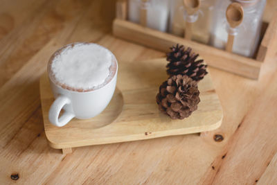 High angle view of coffee beans on table