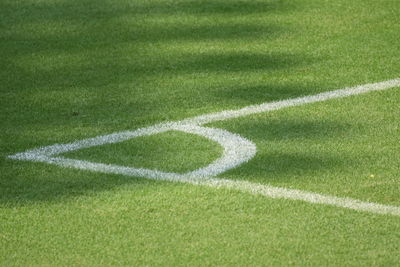 High angle view of soccer field