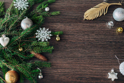 Directly above shot of christmas decorations on table