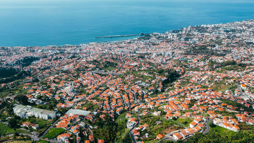 Aerial panoramic view of funchal city from monte, madeira island