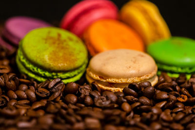 Close-up of coffee beans on table