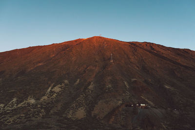 Scenic view of mountains against clear blue sky